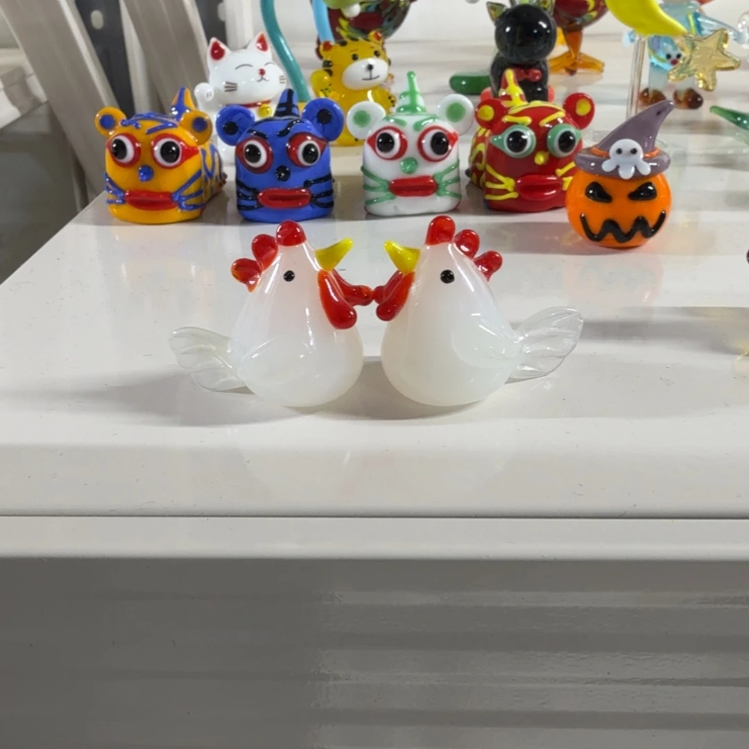 手工艺品琉璃一对白玉小鸡