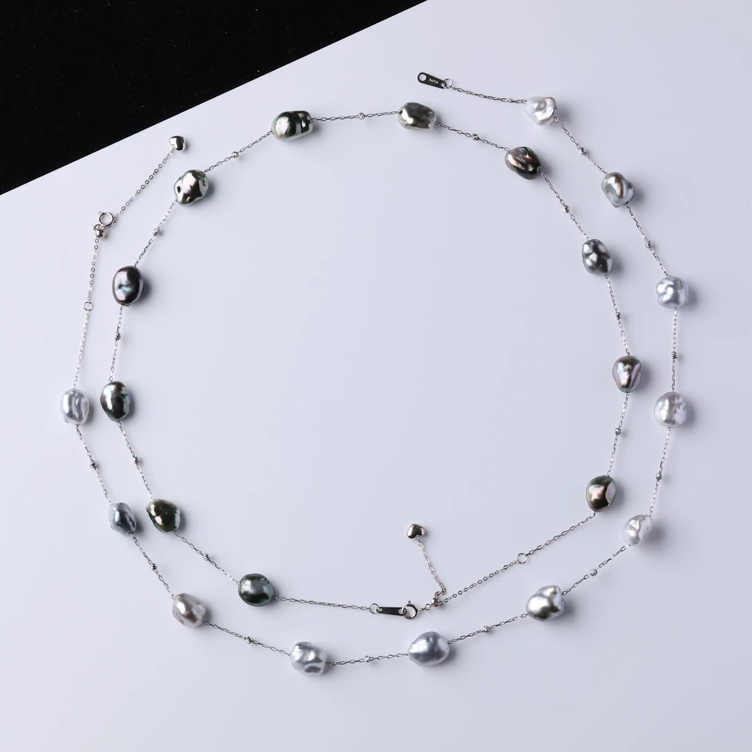 天然海水野生keshi珍珠项链5-9mm18K金镶嵌高定链*多样性发一条