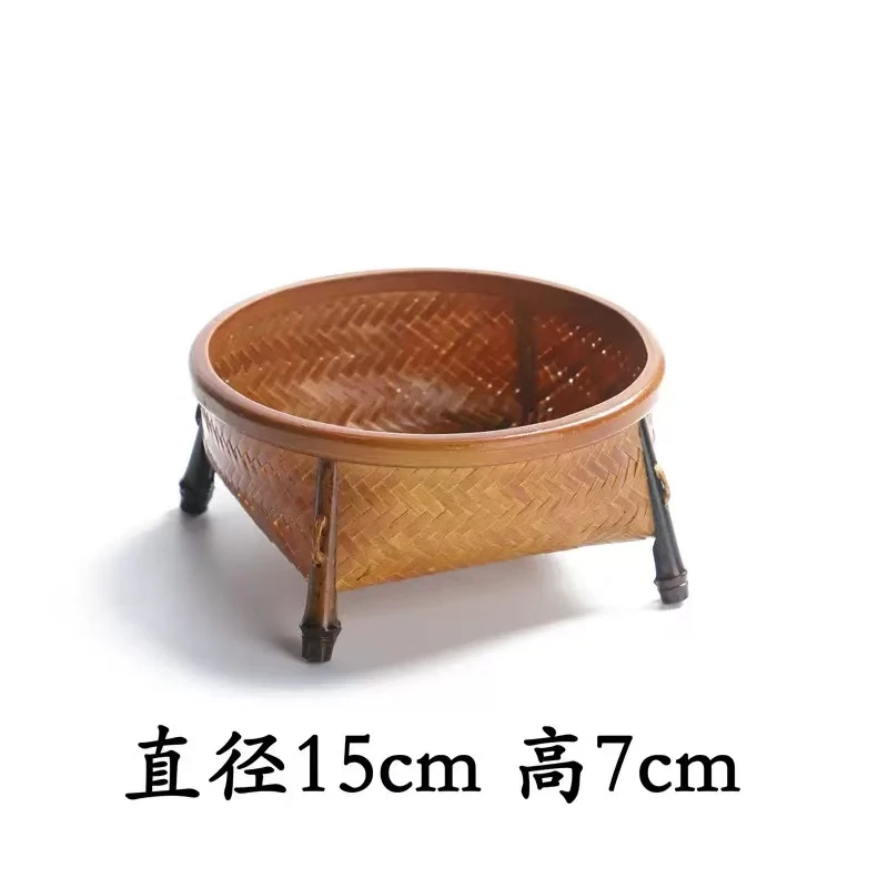 竹制品竹编筐家用水果篮点心篮便携中式茶具收纳盒零食小果盘托盘