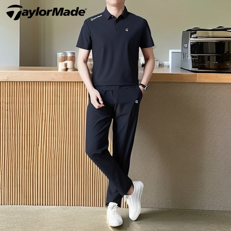 Taylormade泰勒梅高尔夫男士运动套装弹力翻领短袖两件套polo衫男