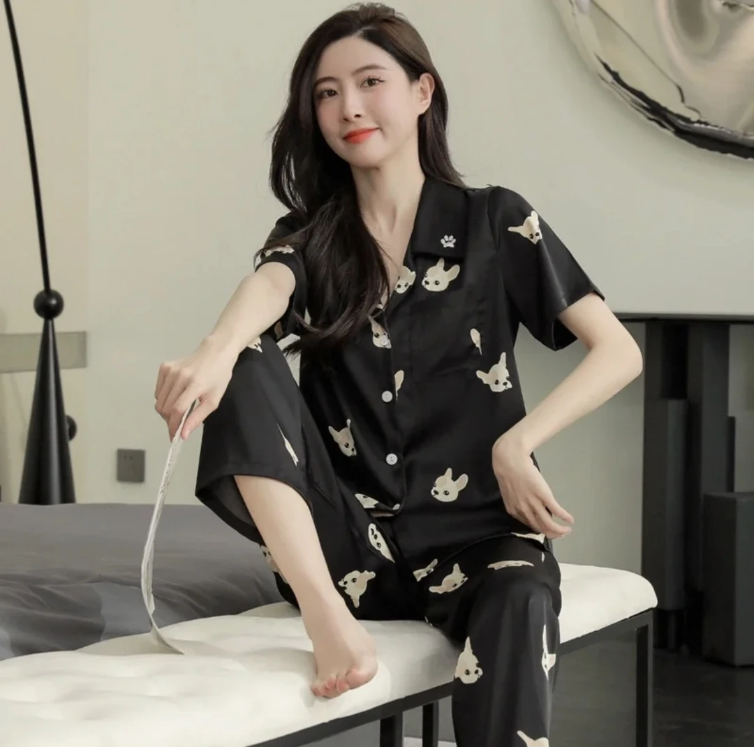 米诗缇【黑底法斗短袖长裤】潮牌男女同款短袖长裤可外穿睡衣家居服