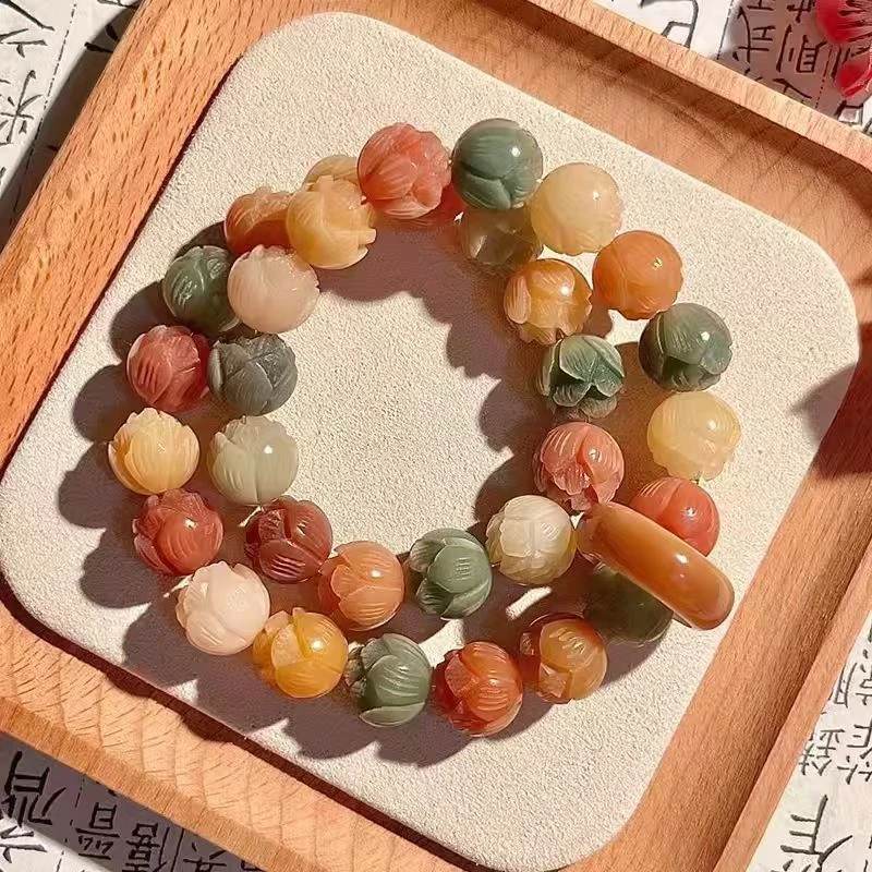 非金属木质手链 步步生莲菩提根手串国风文玩菩提子佛珠双圈手链