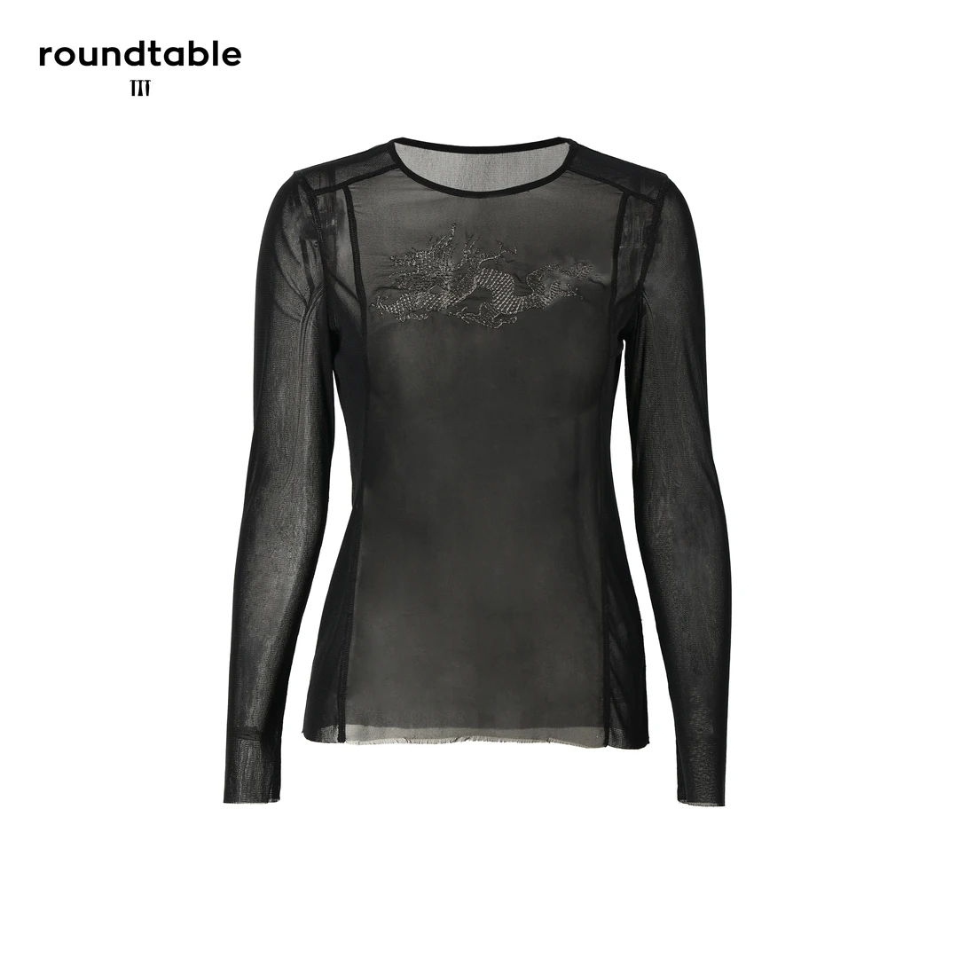 爆款蕾丝内搭时尚黑色修身百搭圆领显瘦气质长袖上衣 TEW3405662