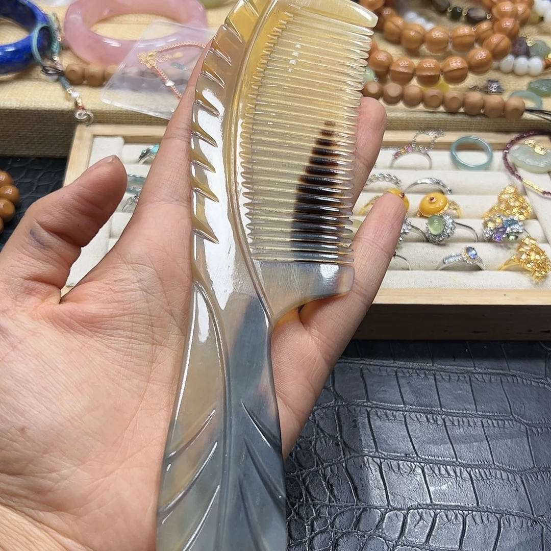 烟晶手链银S925镶嵌羚羊角大梳子