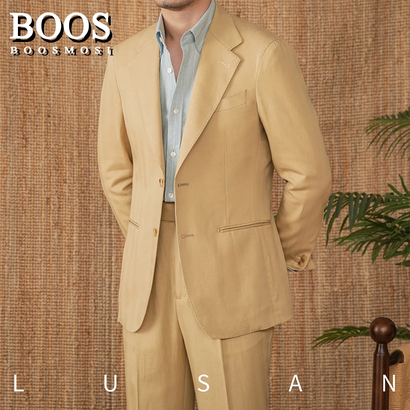 2025新款BOOS夏季半里布轻薄透气西服套装高工艺天丝麻棉西装男