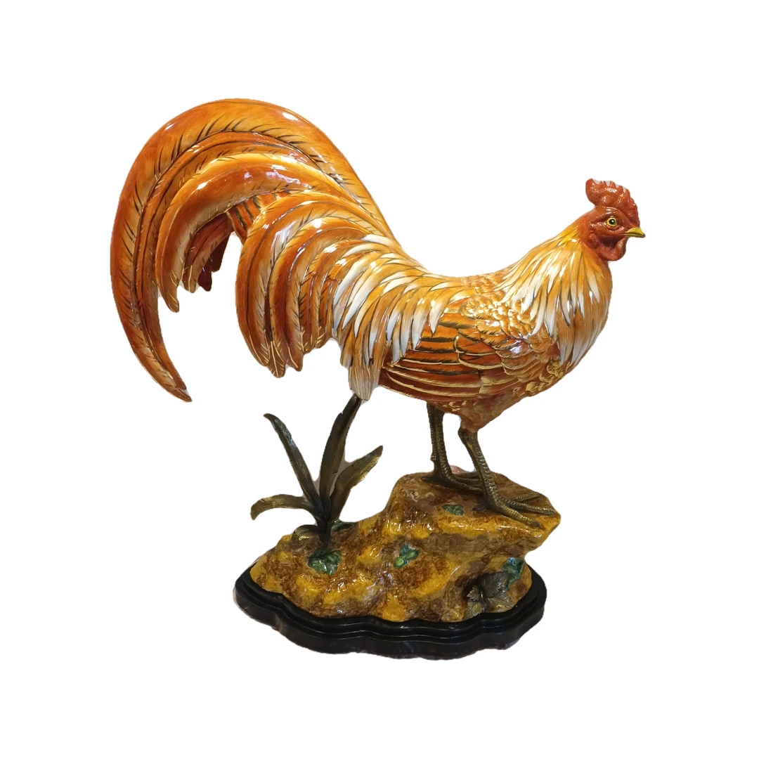 手绘描金陶瓷配铜玄关摆件