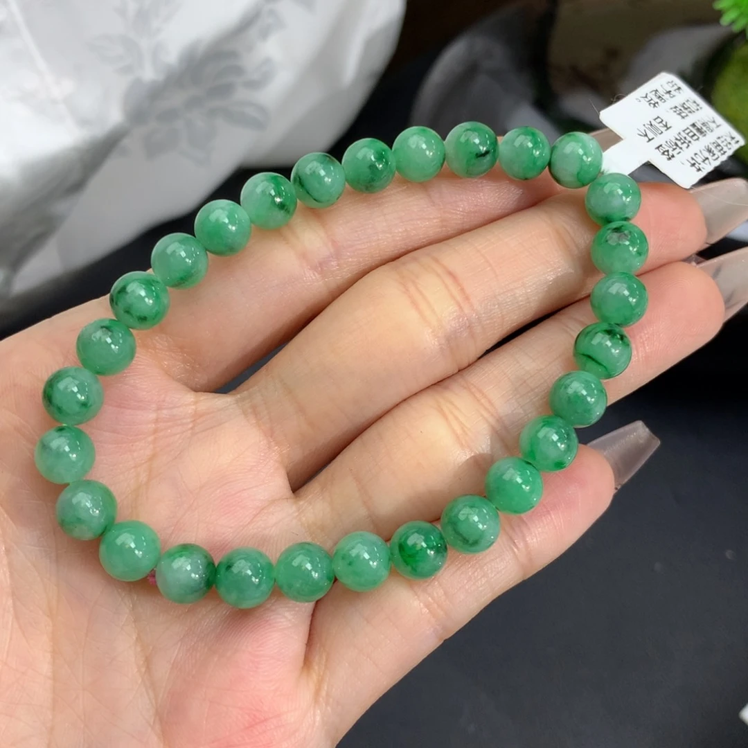 翡翠手链未镶嵌卡6.7细润飘阳绿花手串