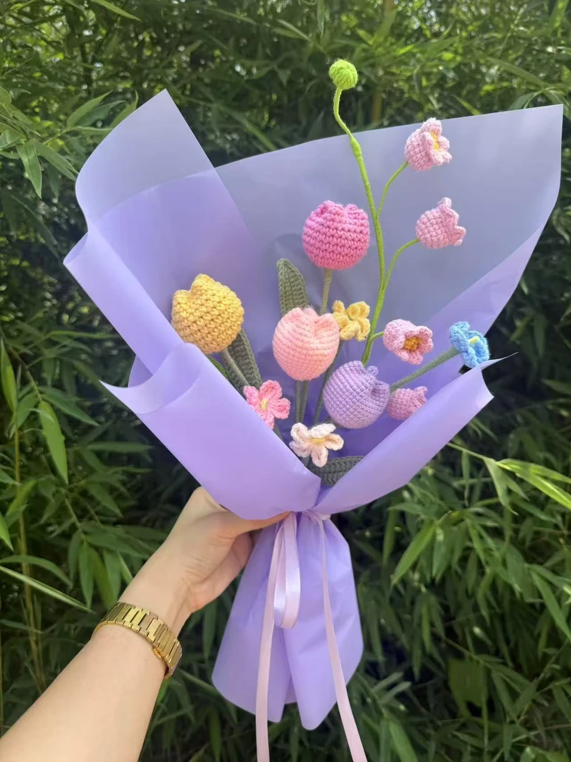芳华绝代手工成品花束非遗毛线花见面礼