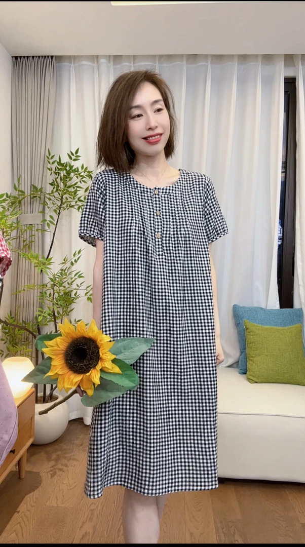 『初霁』色织全棉纱布睡裙短袖九分裤家居服套装