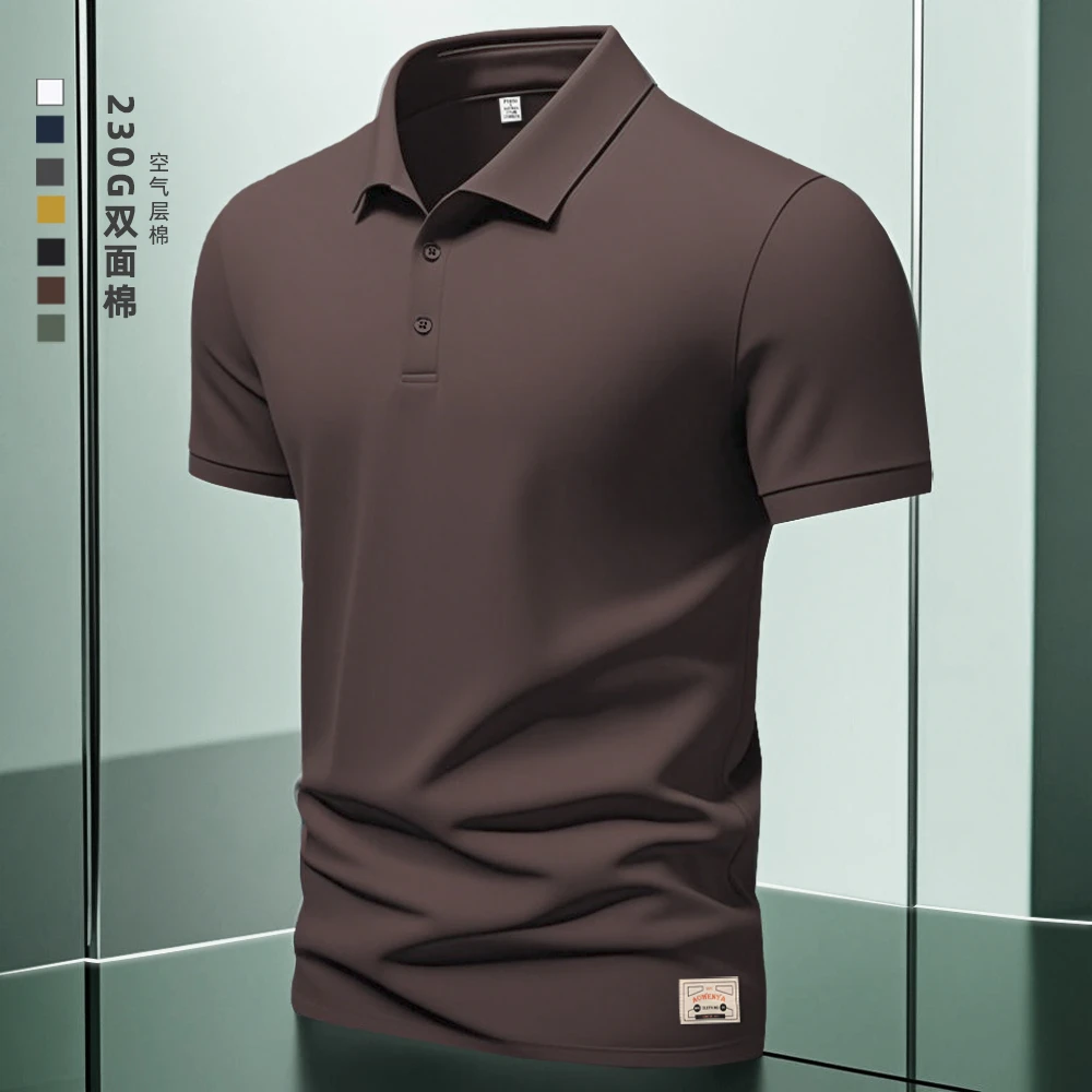 美式复古休闲短袖polo衫 男新款夏季商务男士翻领t恤潮纯色双面棉