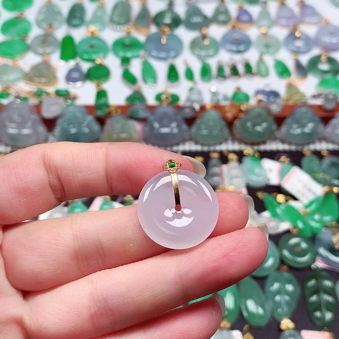 翡翠18K金镶嵌吊坠(不含链)天然翡翠A货