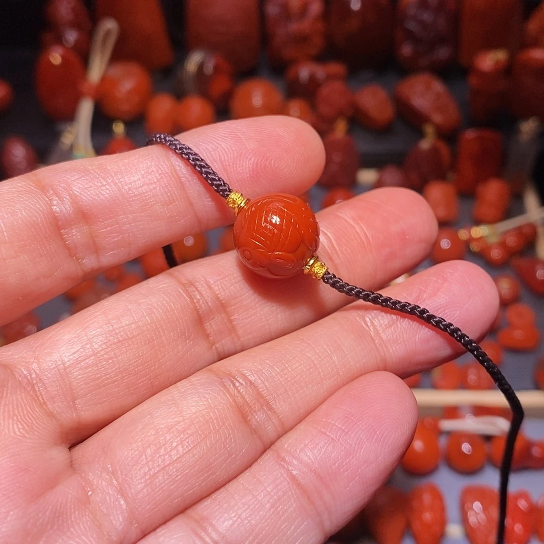 南红玛瑙未镶嵌小锁骨珠13.2金鱼