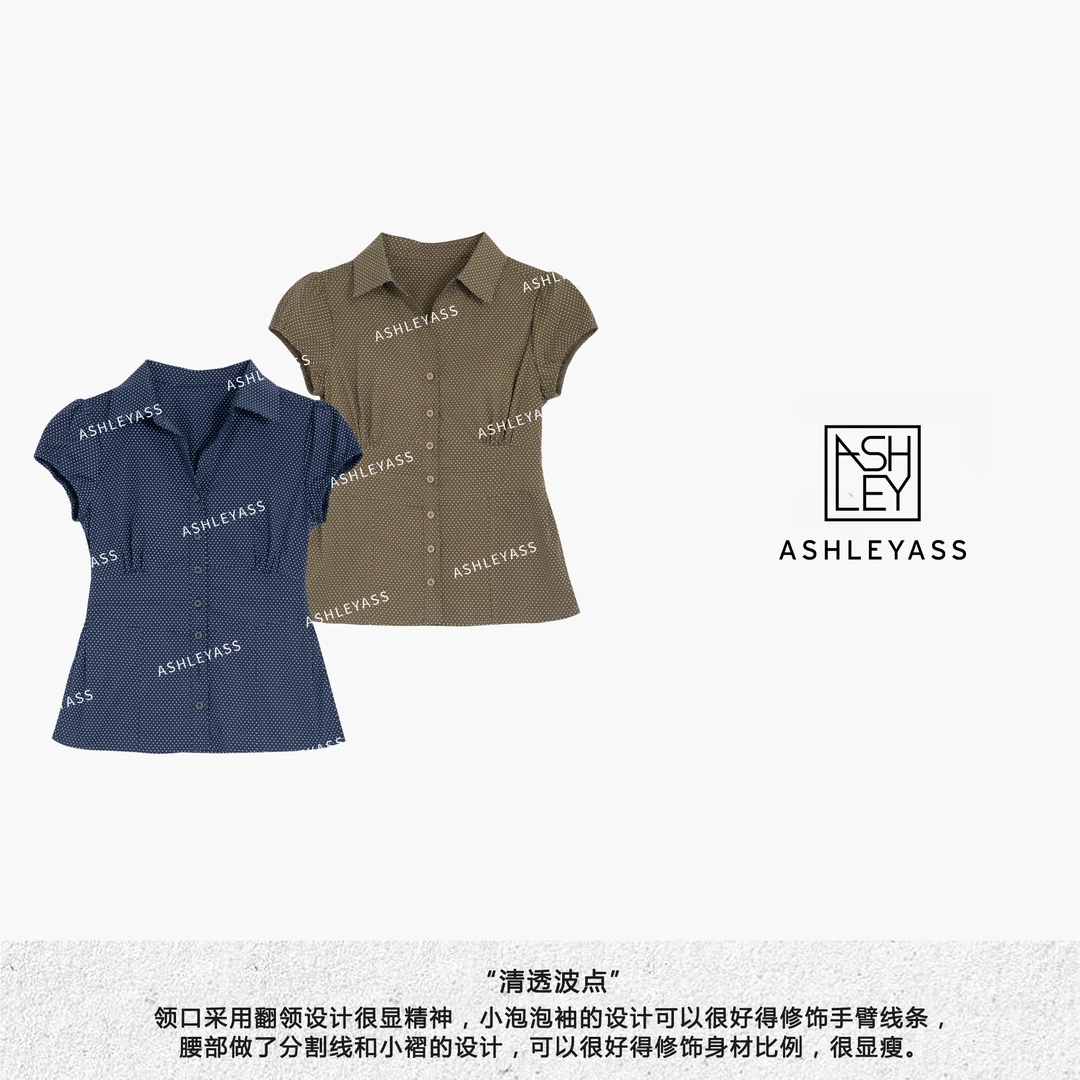 【ASHLEYASS】“清透波点”气质收腰衬衫翻领短款上衣LSS240855Z