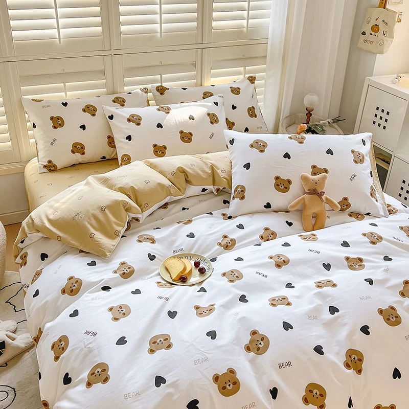 ins风格全棉小清新四件套床上用品卡通纯棉小碎花床单被套三件套
