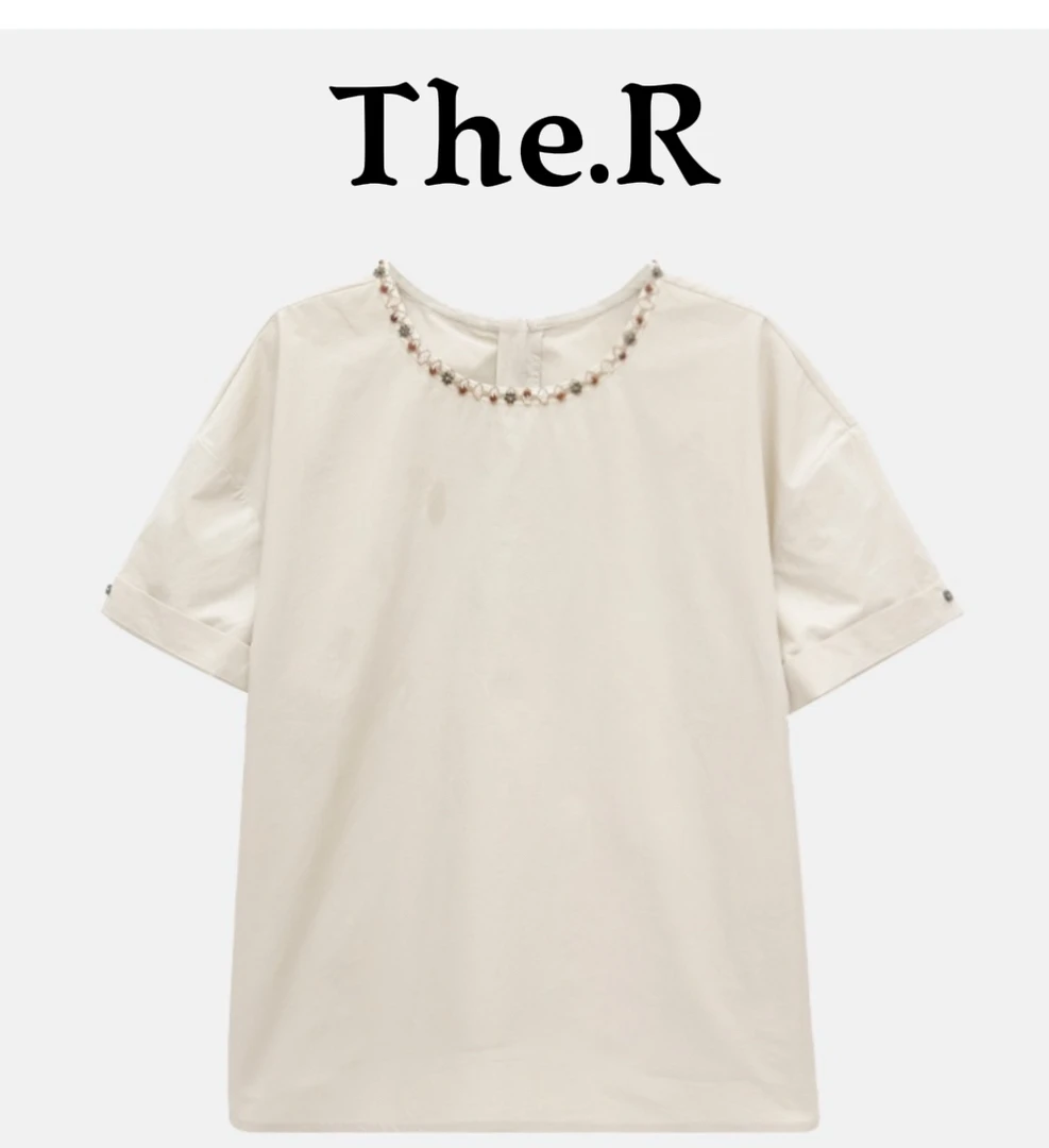 【范范极简高端】夏季甄选定制面料全手工绣珠缝制小圆领绣珠短袖