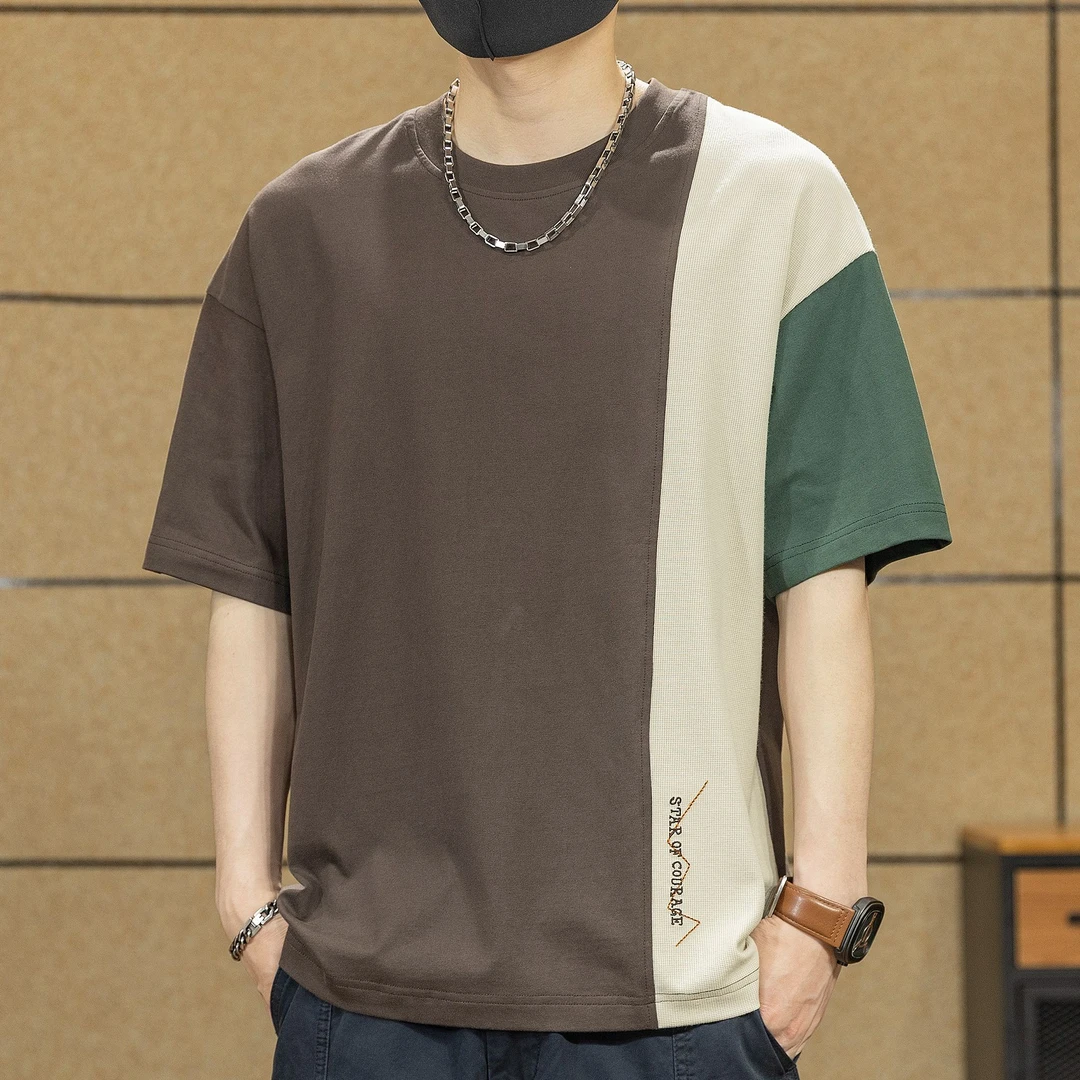 2025夏季高端男款短袖t恤美式复古设计感小众轻熟上衣男士半袖T恤