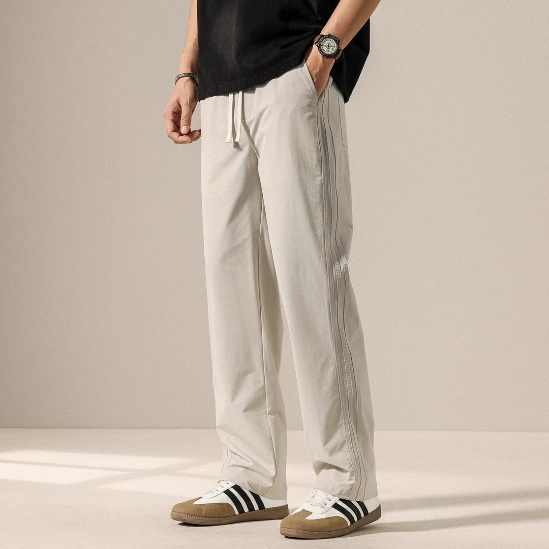 美式简约休闲裤男士垂感冰丝夏季新款速干直筒裤宽松运动长裤子男