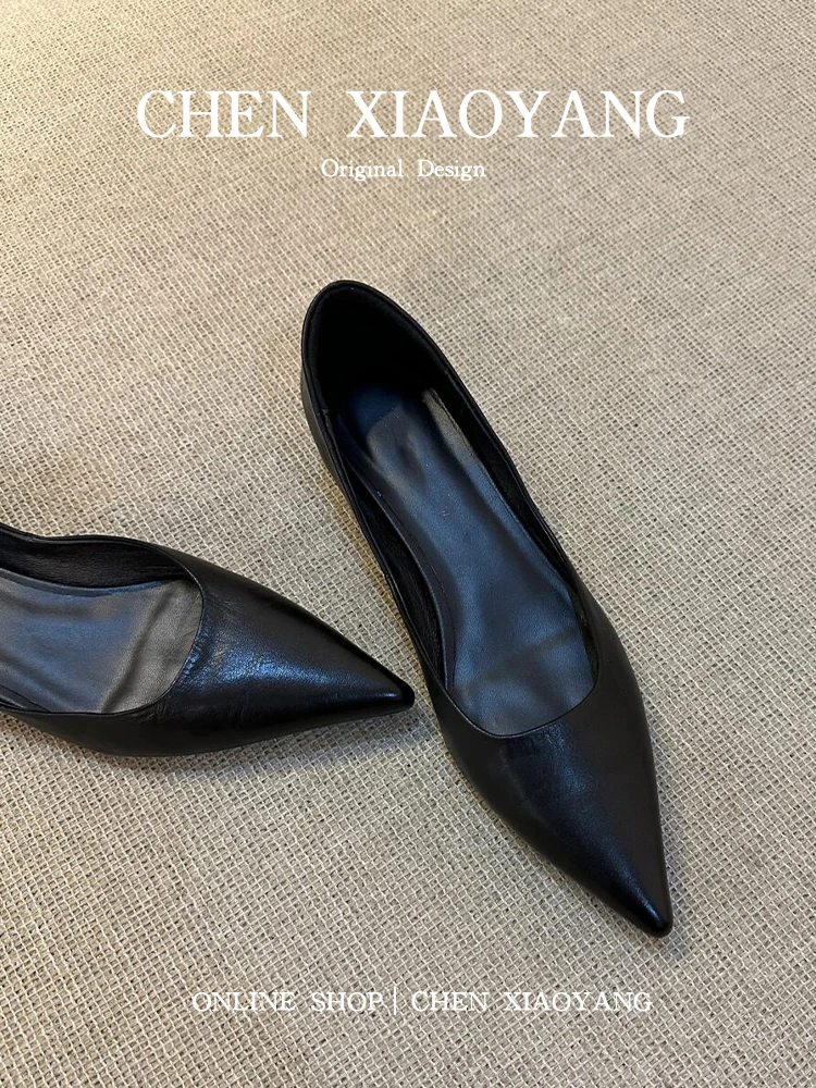 意大利纯羊皮真皮尖头时尚百搭单鞋女2025新款夏季爆款黑色春夏款