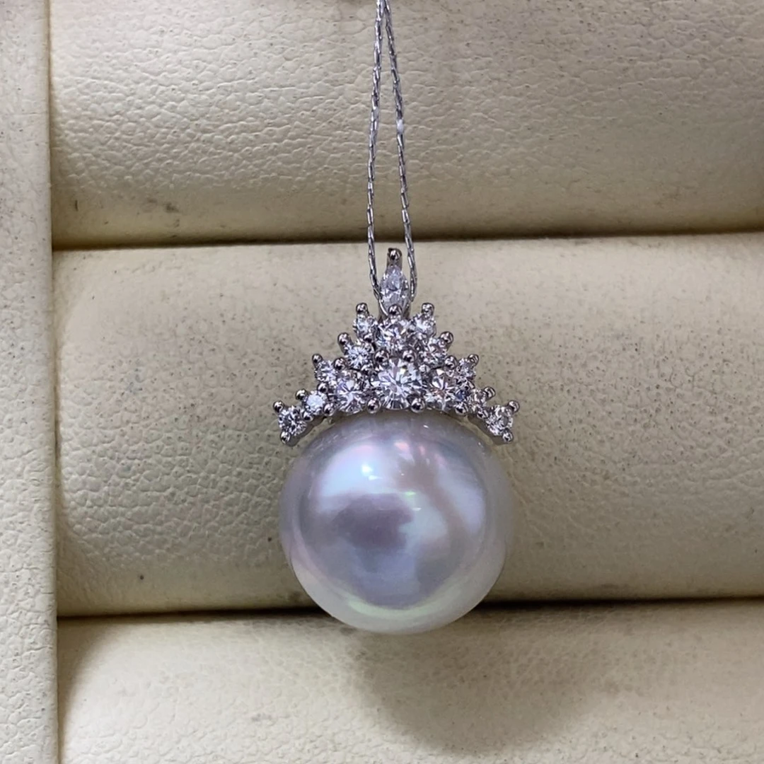 颈饰银S925镶嵌海水珍珠澳白银蓝吊坠11-12m m