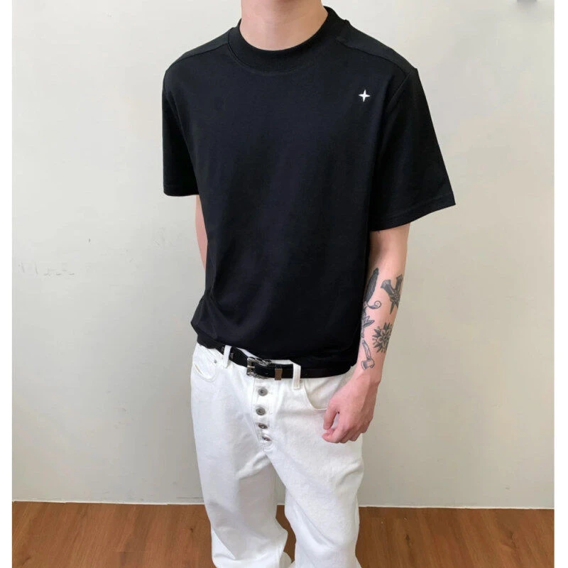 网图 260克莱塞尔休闲极简星刺绣夏季短袖T恤男士美式潮流半袖