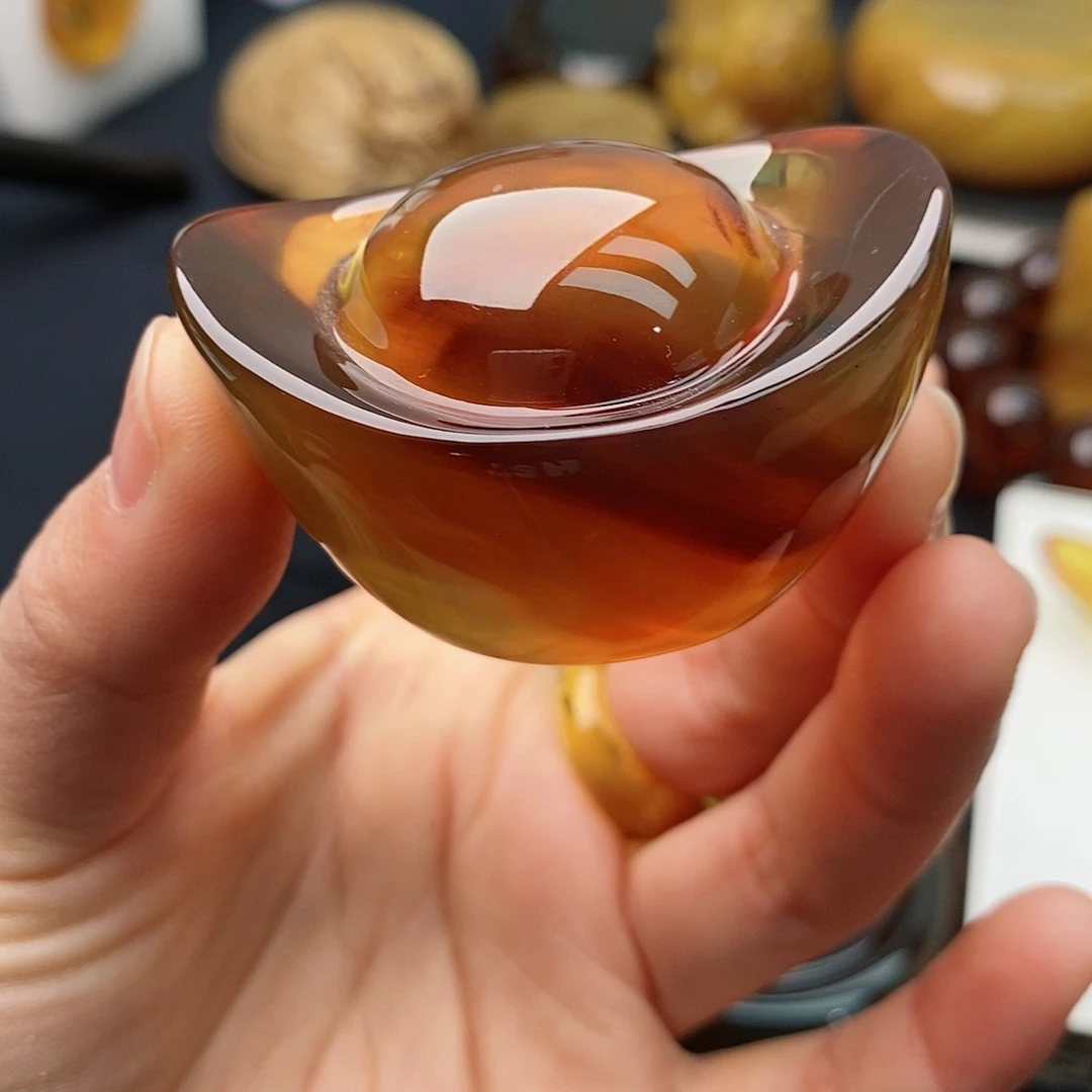 琥珀裸石未镶嵌1***9金棕元宝