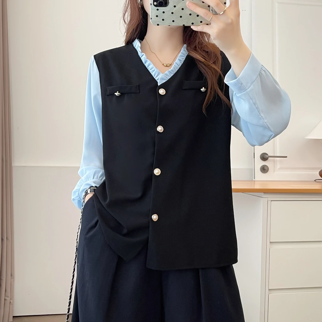 大码胖mm秋季新款复古法式长袖衬衫女装宽松休闲显瘦气质开衫衬衣