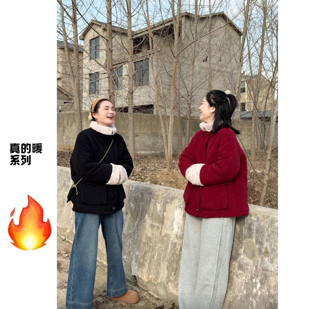 【8090暖居】娘娘款冬款灯芯绒加厚毛毛大口袋棉服NJ-24016