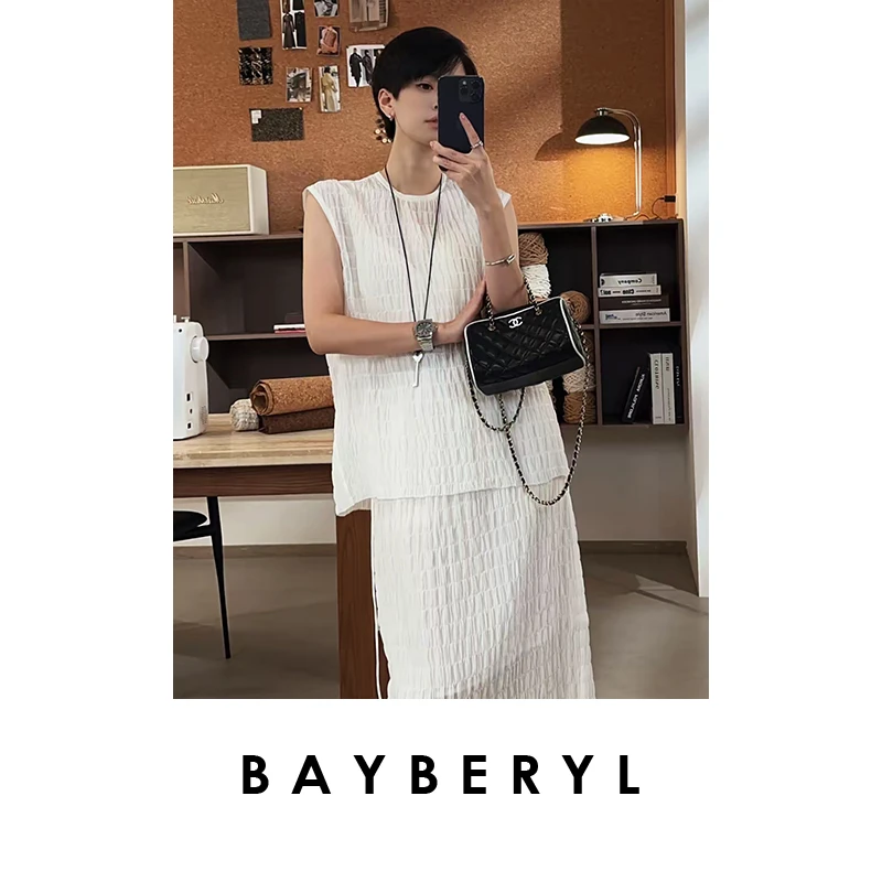 BAYBERYL老贝黑白韵*无袖褶皱气质时尚夏圆领背心NCY5E1707-6/11