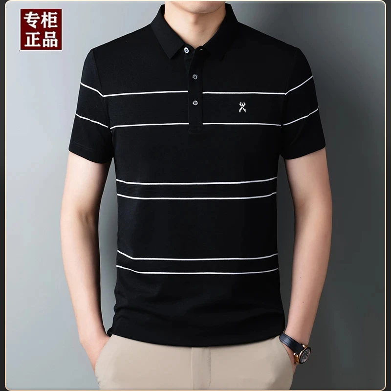 劲霸世家夏季男士轻奢棉短袖中年时尚休闲百搭宽松透气POLO衫T恤