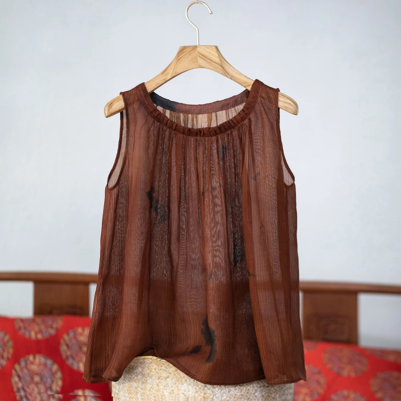 youyuansu/幽元素原创女装时尚休闲百搭夏季复古宽松无袖圆领上衣