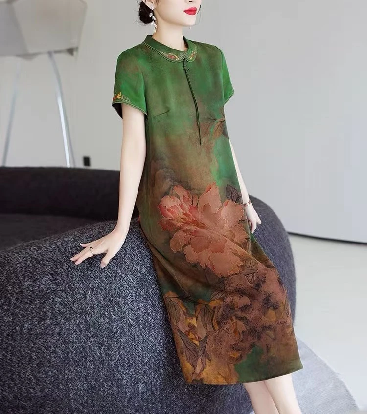 【精品妈妈】2025夏季新款新中式花罗显瘦连衣裙女装