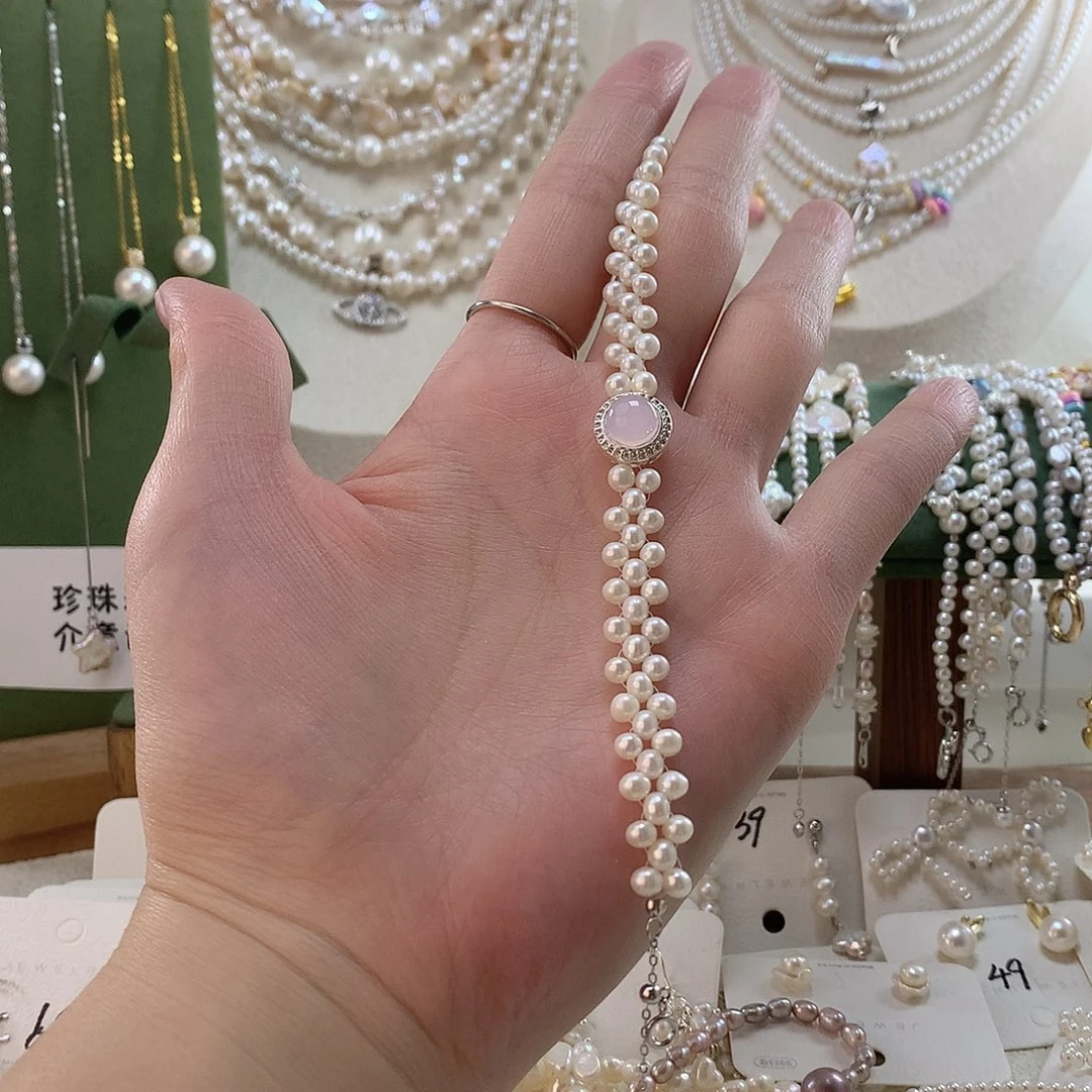 银S925镶嵌淡水珍珠手绳