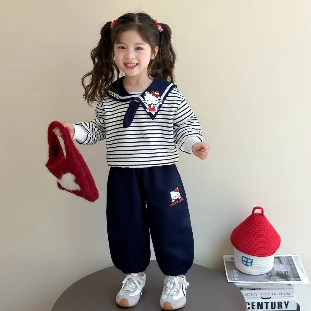 女童海军领绣花套装洋气儿童春秋季新款女宝宝休闲两件套小女孩潮