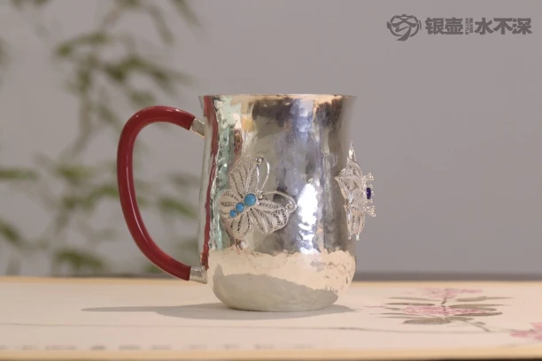 足银999纯手工蝴蝶马克杯