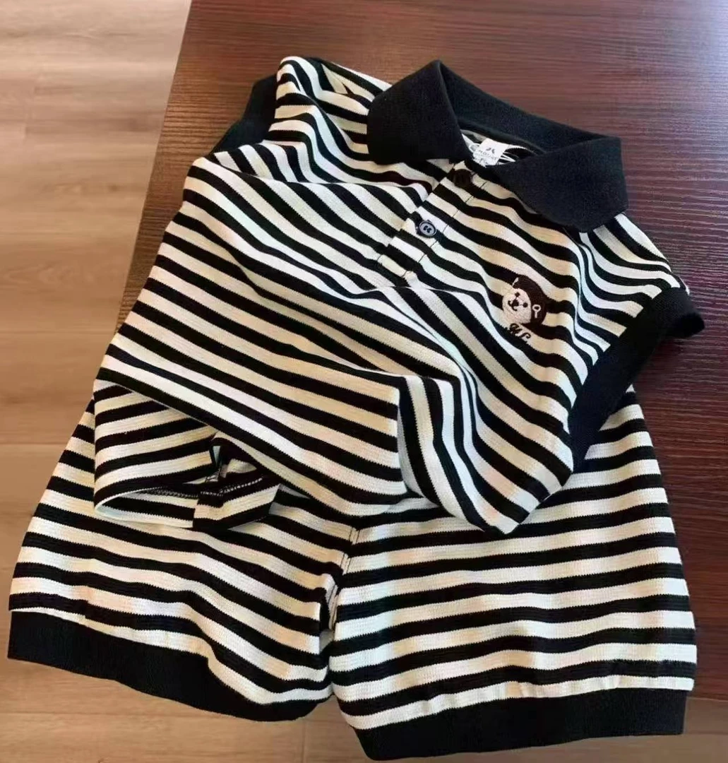 儿童背心T恤2025新款男女童夏装宝宝坎肩小童条纹可爱套装