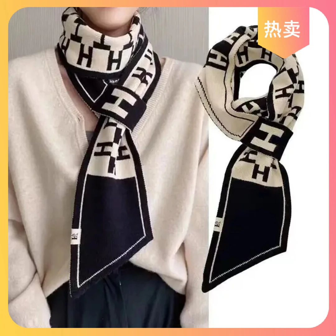 假领子围脖套围巾护颈千鸟格高级感女长条新款小围巾百搭2023冬季