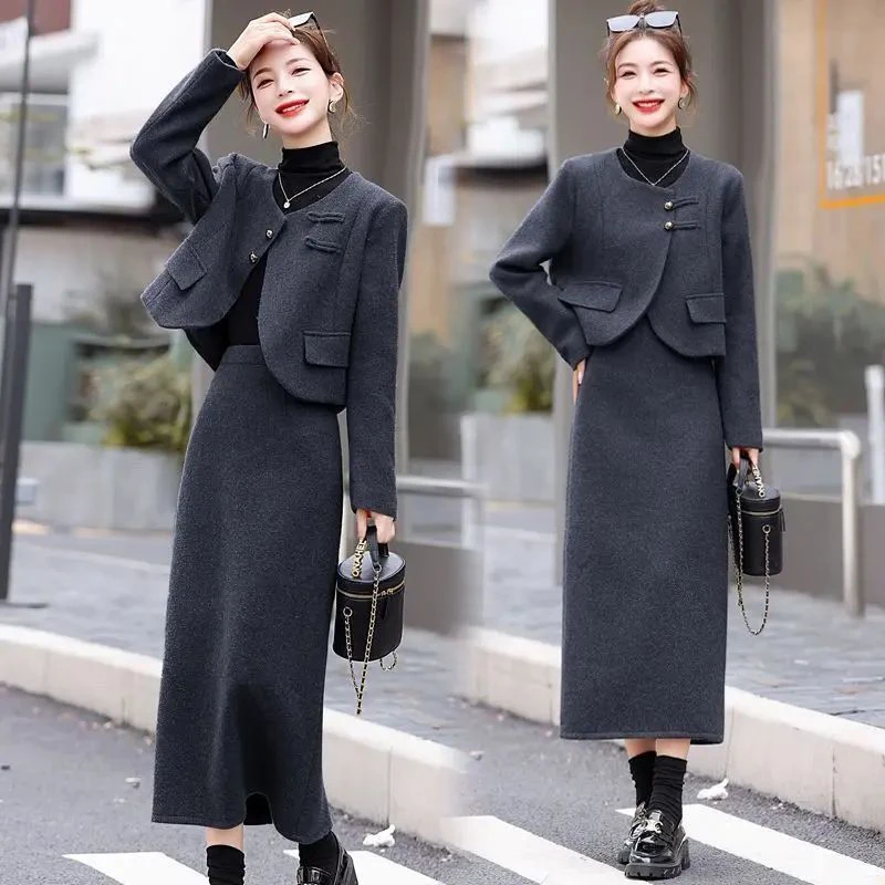 时尚毛呢套装流行秋冬新款气质2024秋季名媛小香风套装裙两件套