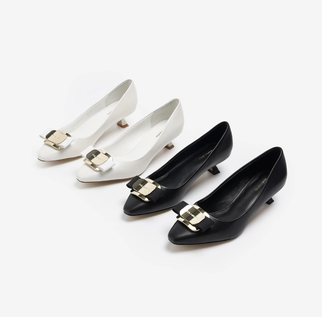 [F系列尖头]春夏秋舒适百搭浅口尖头中跟/平底羊皮女士单鞋