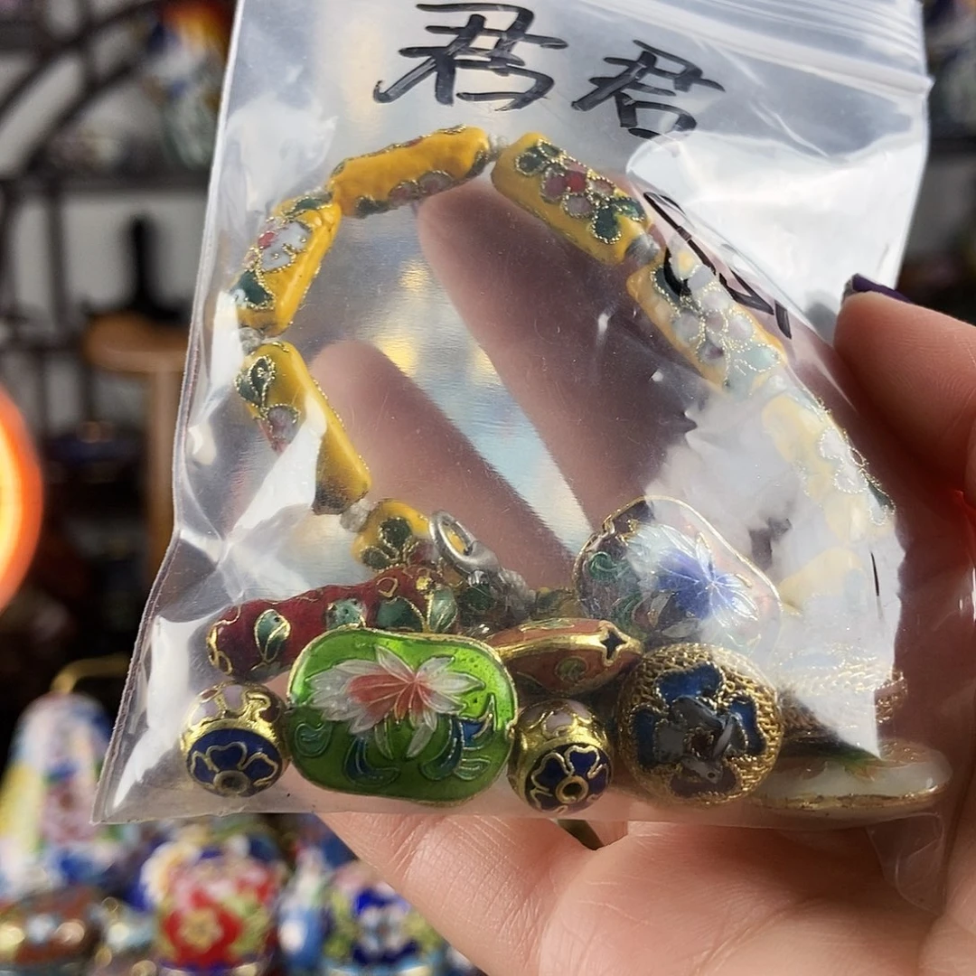 君****铜花丝手链 烧银蓝小吊坠
