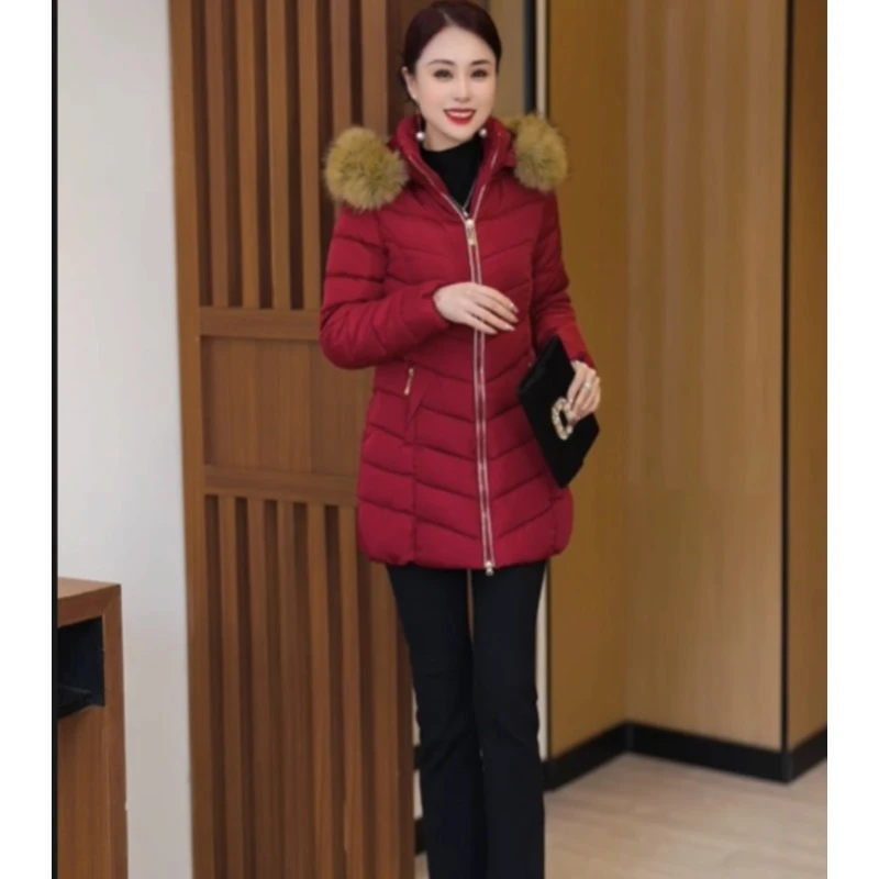 女短款显瘦外套棉衣保暖冬季毛领中长款修身棉服新款棉袄韩版加厚