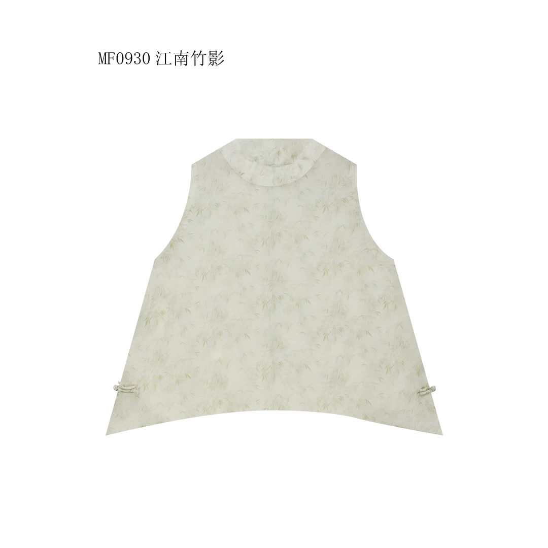 【麻訪家】MF0930江南竹影文艺印花不规则百搭坎肩背心上衣
