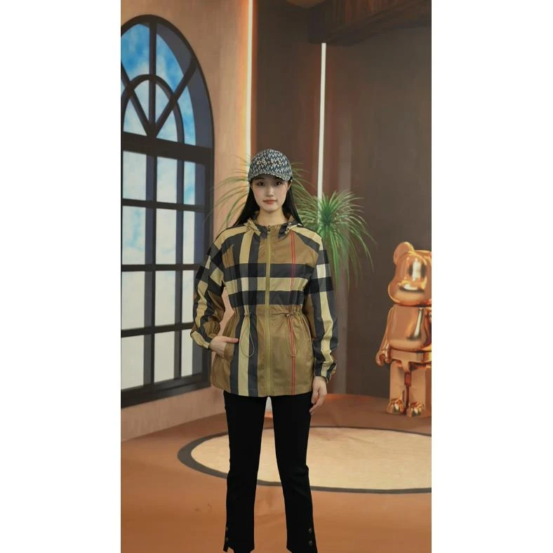 编码【50】2025春季新款条纹格子防晒抽绳收腰连帽遮阳套装-W002