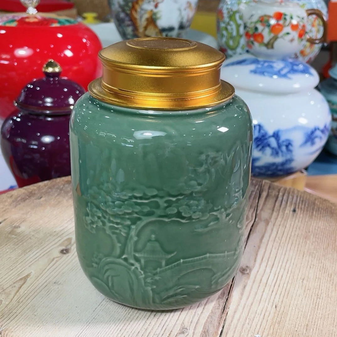 青花茶叶罐家用红绿茶普洱茶干货复古防潮密封罐储存茶罐A07
