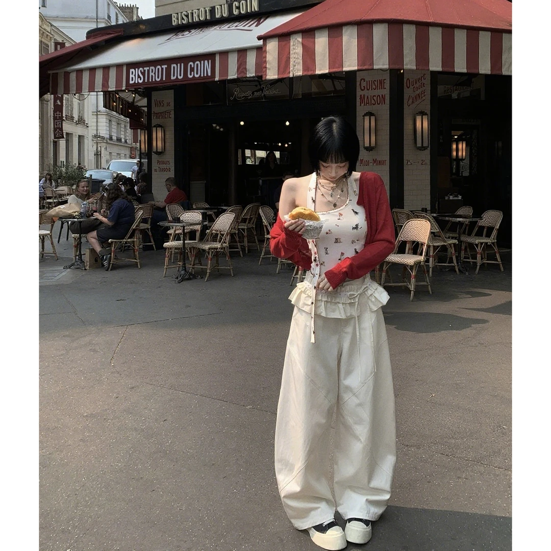 街区漫步 复古宽松直筒休闲阔腿工装裤长裤显瘦纯色裙帘夏季女