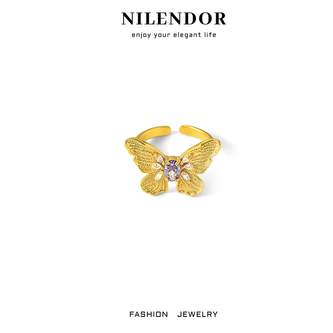 铜合金合成锆石戒指 D-118金沙梦幻蝴蝶超仙戒指