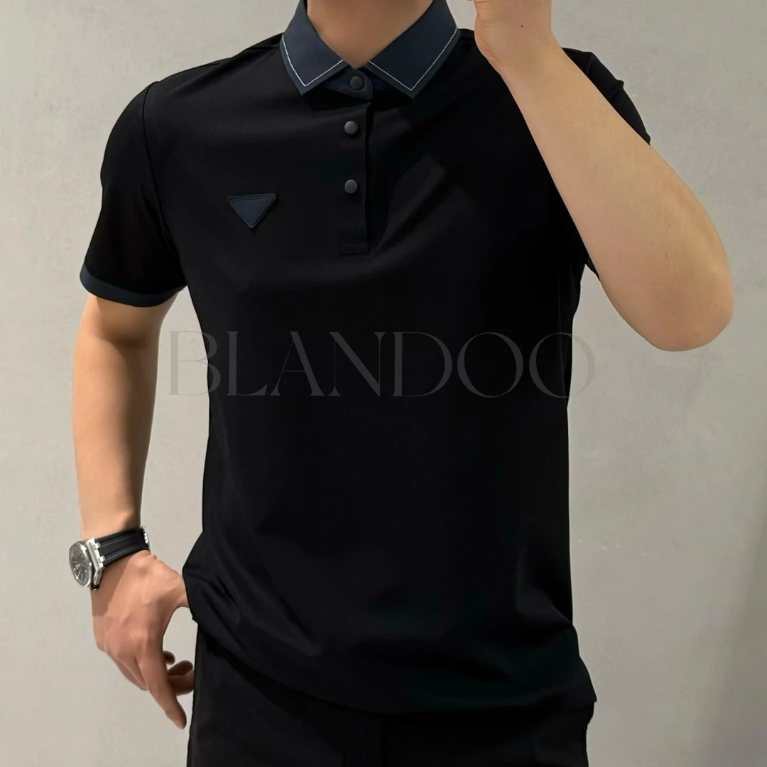 BLANDOO “锦氨高弹” 男士经典百搭撞色三角标翻领polo衫25S6229