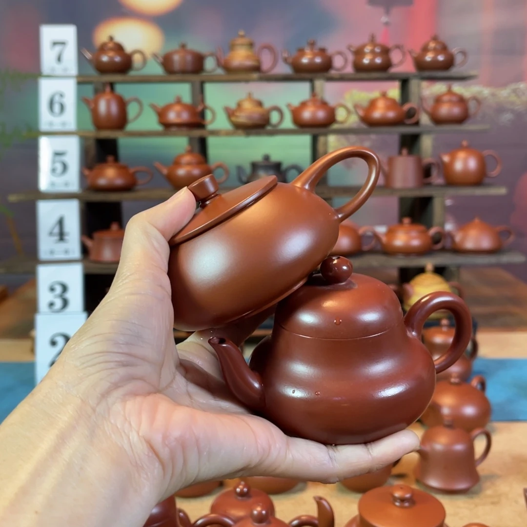 茶壶紫砂确*潮州手工手拉朱泥石瓢壶、君德壶
