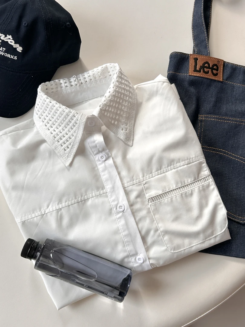 （朵朵）长袖白色洋气休闲春夏季韩版纯色翻领上衣C450