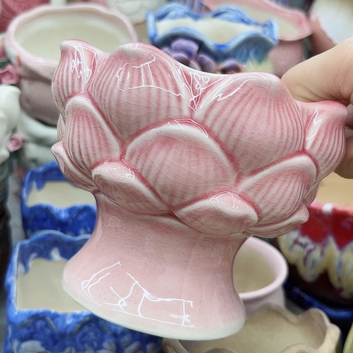 多肉绿植陶瓷花盆9.9包邮，有孔