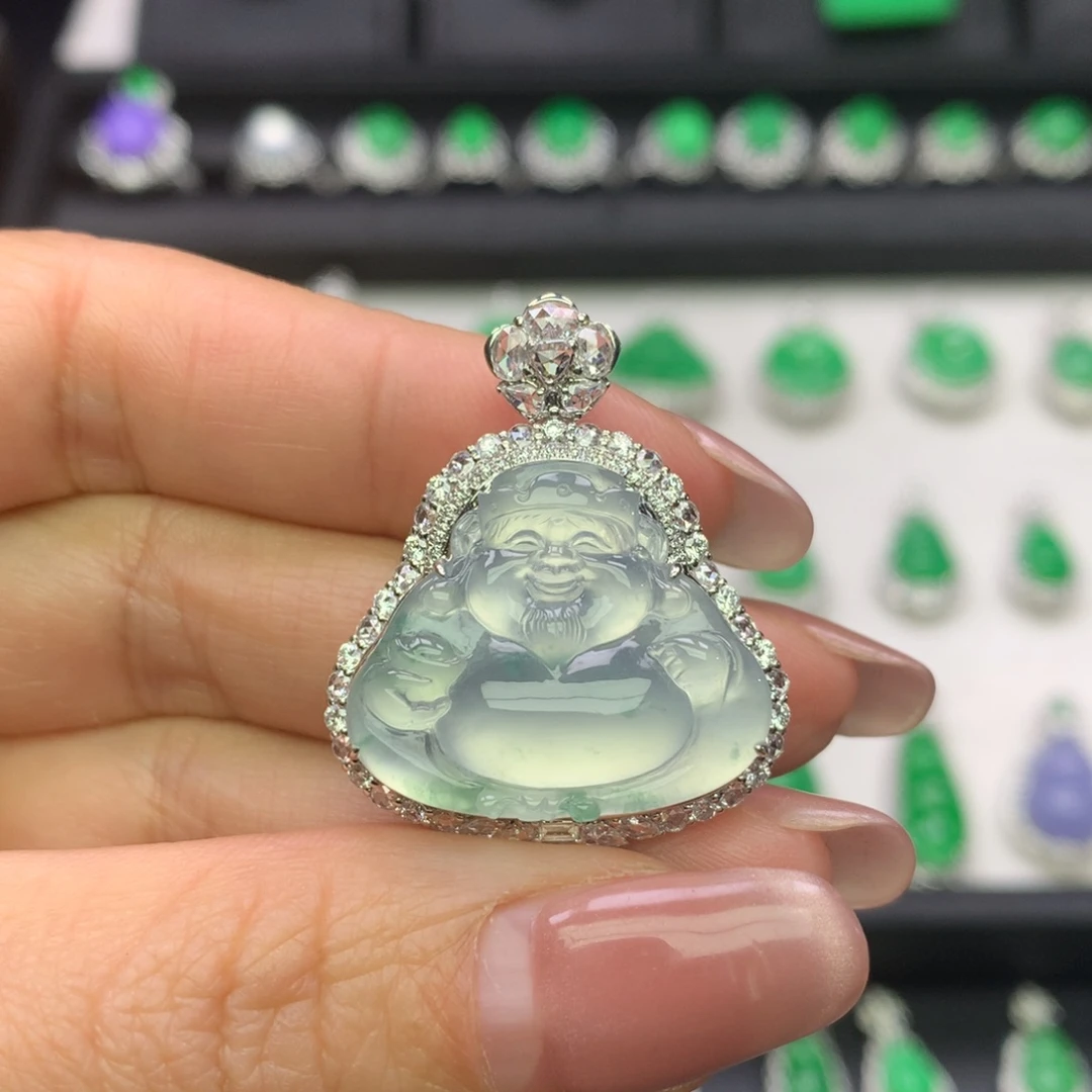 翡翠18K金镶嵌吊坠(不含链)